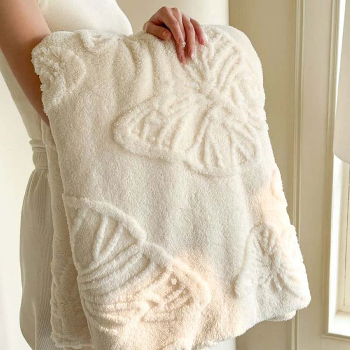 Skanto | Fleurière Fleece Teppes | 3D Sommerfugl Design | Myk & Varmer | For Seng, Sofa & Camping