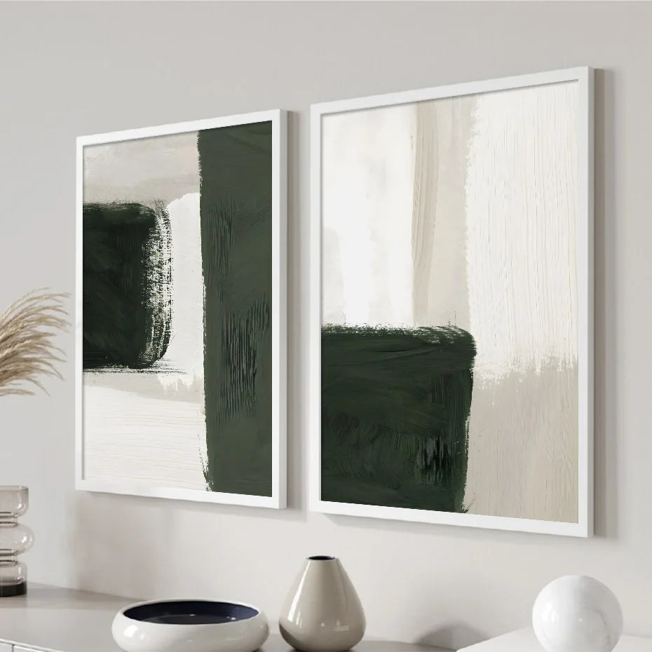 Moderne Abstrakt Grønn Beige Hvit Penselstrøk Lærret Utskrifter Nordisk Veggkunst For Moderne Stue Hjem Decor Kunstverk | Skanto