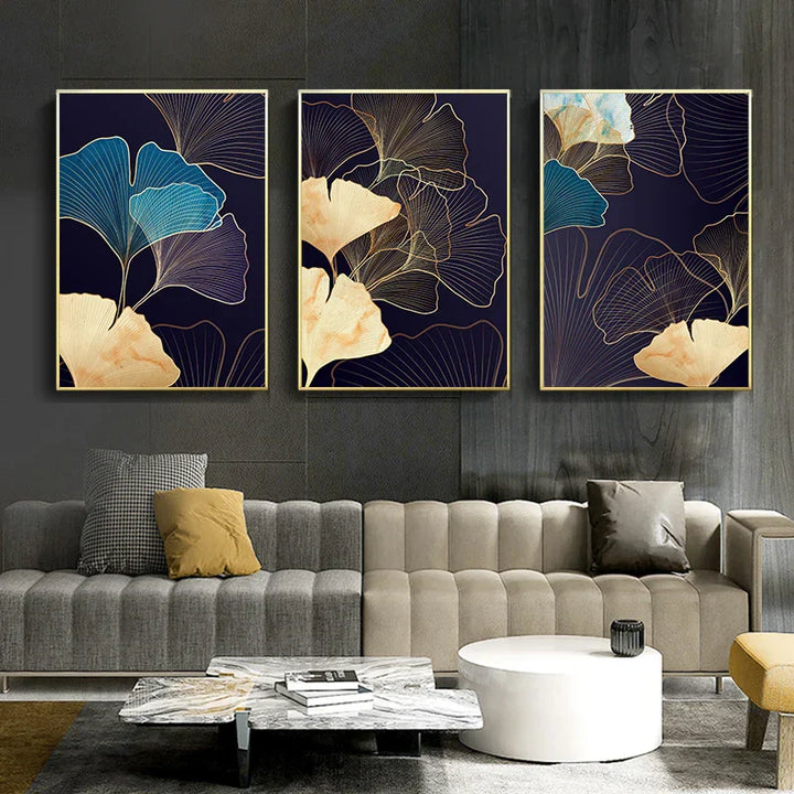 Abstrakt Botanisk Tropisk Blå Aubergine Blomster Veggkunst Fine Art Lerretstrykk Bilder For Stue Soverom Hotellrom Dekor | Skanto
