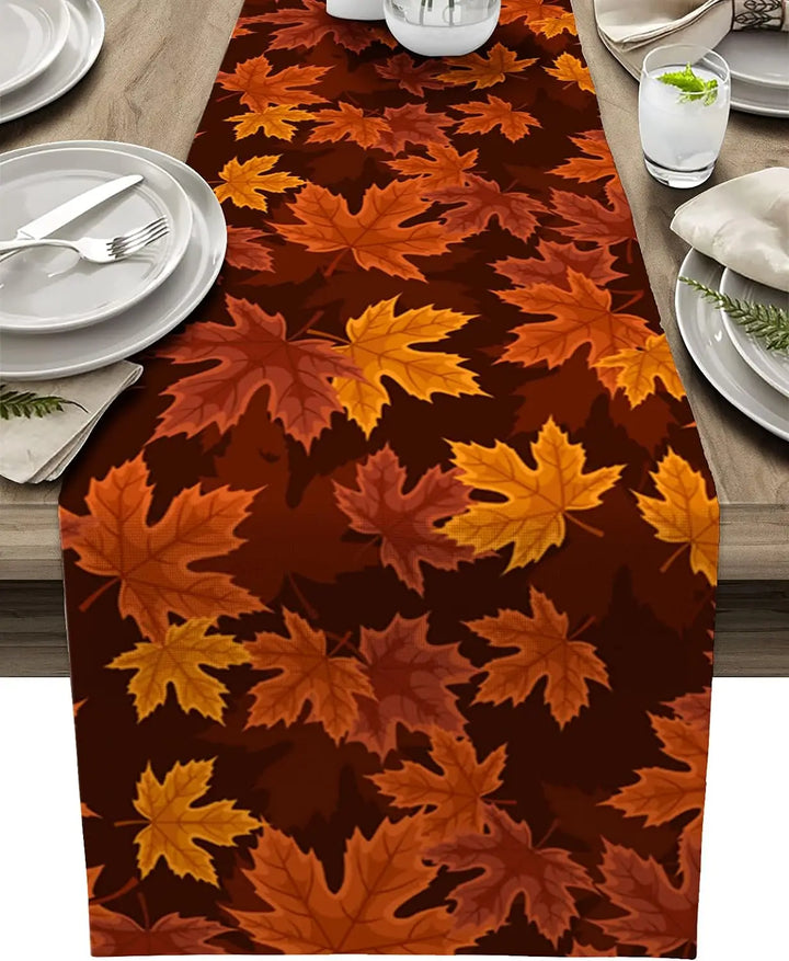 Skanto | Autumna LeafRunner Bordløper Lin | Lønnblad Høst Dekor | Vaskbar & Holdbar | 150–200 × 33 cm