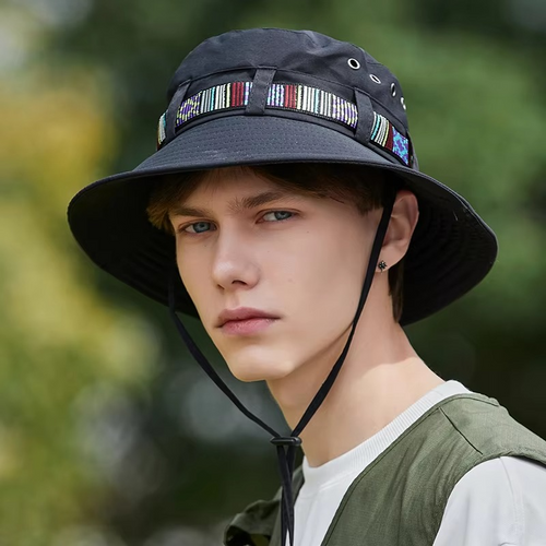Skanto | Stripete Boho-stil Sommer Solhatt - Unisex Bred Skjerm Utendørs Caps
