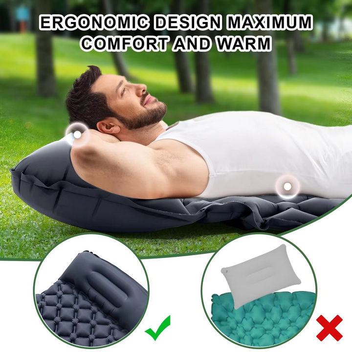 Skanto | Ultra-comfort oppblåsbar campingmadrass med integrert pute og pumpe