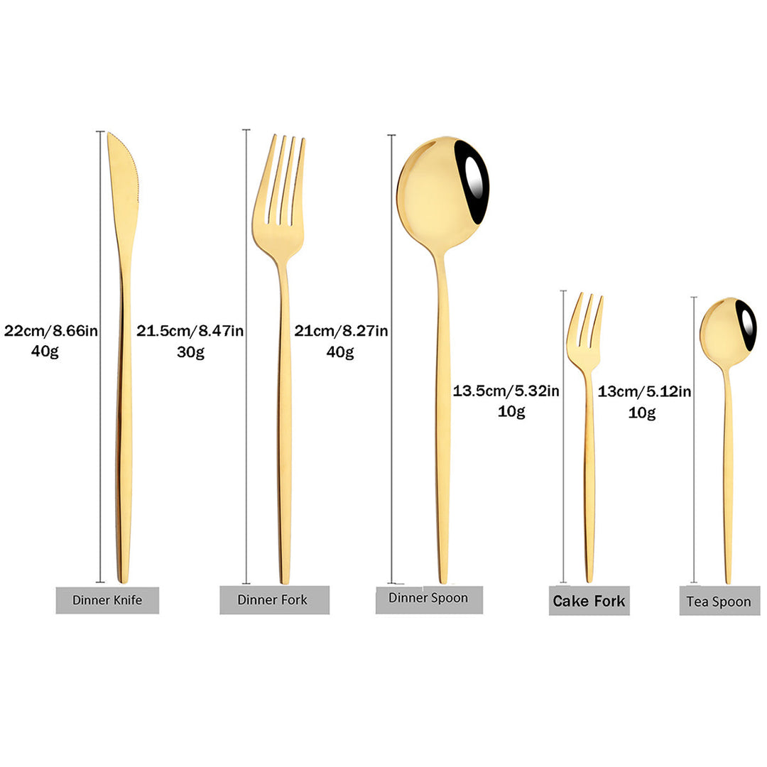 Rustfritt Stål Premium Servise Sett - Inkluderer Steakkniv, Gaffel, Kaffe Ske, Teskje og Bestikk Bolle
