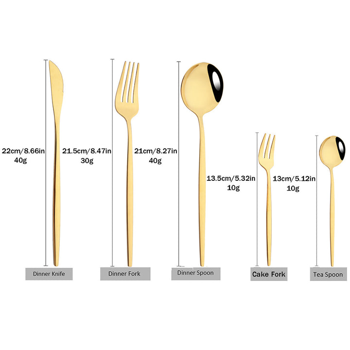 Rustfritt Stål Premium Servise Sett - Inkluderer Steakkniv, Gaffel, Kaffe Ske, Teskje og Bestikk Bolle