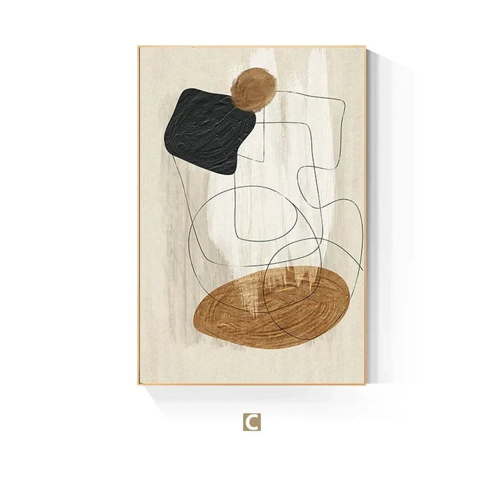 Skandinavisk Abstrakt Form Linje & Form Veggkunst Fine Art Lerretsutskrifter Nøytral Fargepalett Bilder For Moderne Stueinnredning | Skanto