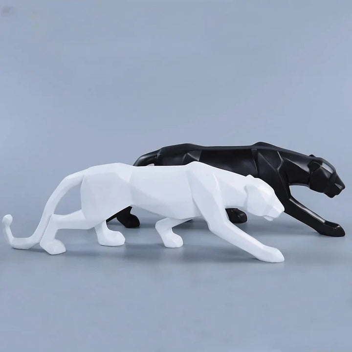 Skanto | Panther Statue, Dyrefigur, Abstrakt Geometrisk Stil, Harpiks, Leopard Skulptur, Hjemmekontor, Skrivebord Dekorasjon, Håndverk
