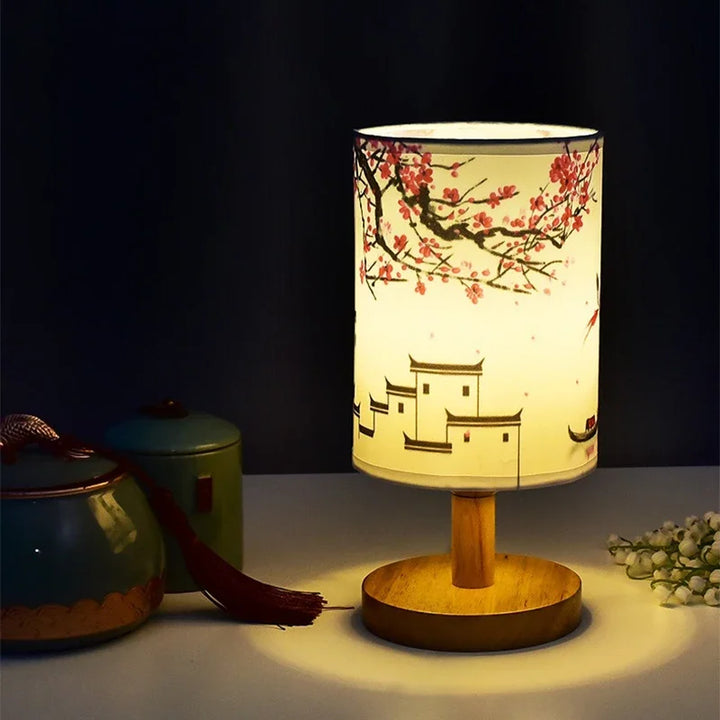 Skanto | LiánHua LED Bordlampe Plomblomst | Dimbar | Stoffske i kinesisk stil | Varm hvit lys | EU-plugg