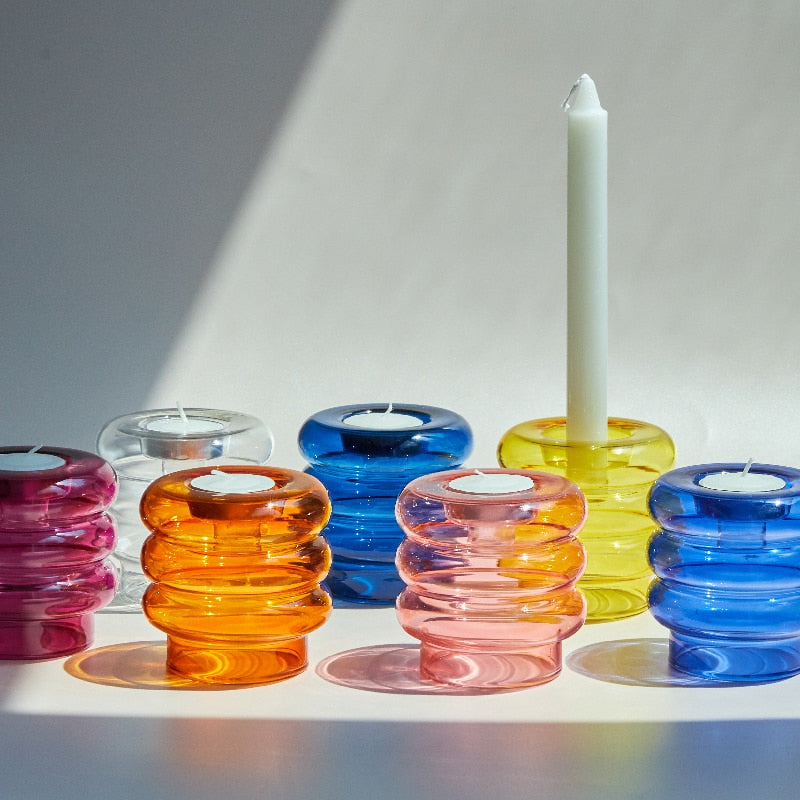 Skanto | Glas-Spiral-Kerzenhalter | Modernes Dekorationsdesign | Mehrfarbig