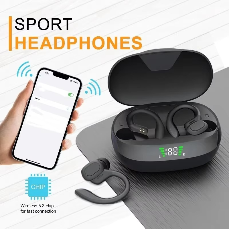 Skanto | SP16 Ekte Trådløse Ørepropper med Ørekroker, Vanntette Sport Øretelefoner med Mikrofon og HiFi Stereo Lyd
