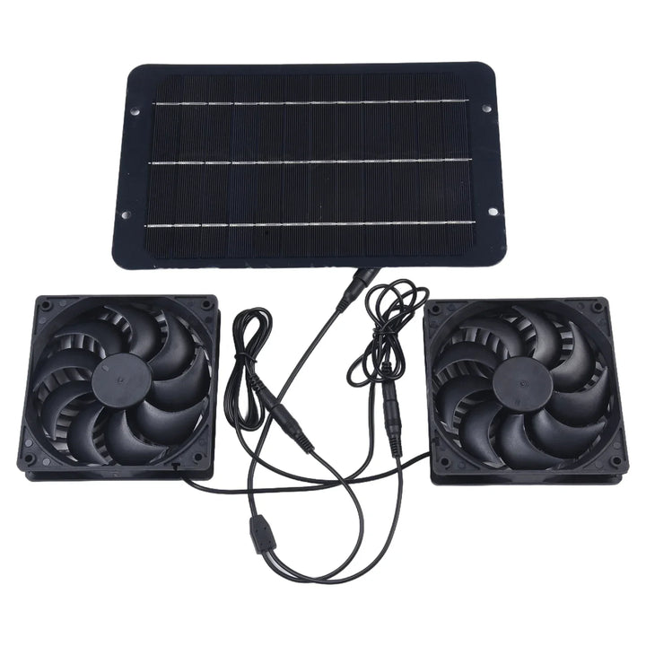 Skanto | AirSol Duo Ventilasjonssystem | Solcelledrevne dual avtrekksvifter | 10W | For drivhus, dyrestall og utendørsbruk