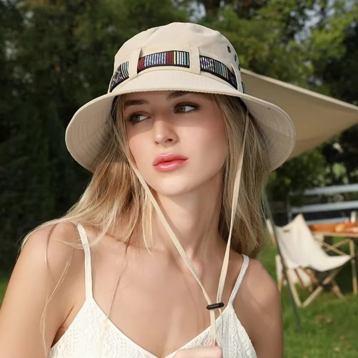 Skanto | Stripete Boho-stil Sommer Solhatt - Unisex Bred Skjerm Utendørs Caps