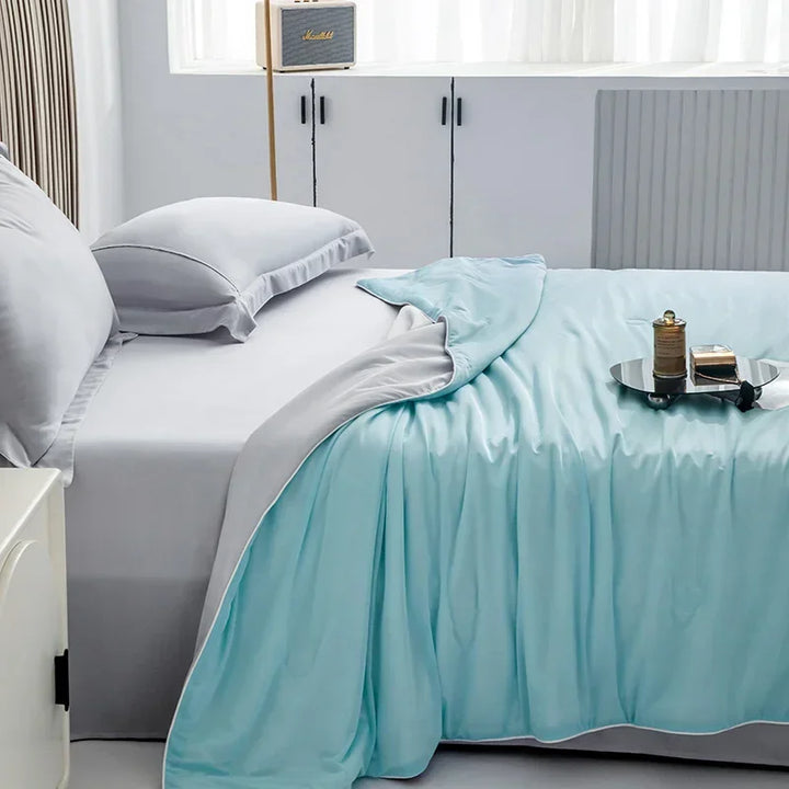 Air Condition Sommer Komforter — Ren Farge Is Silke Kjøleteppe, Lett & Glatt Twin/King Størrelse Quilt | Skanto