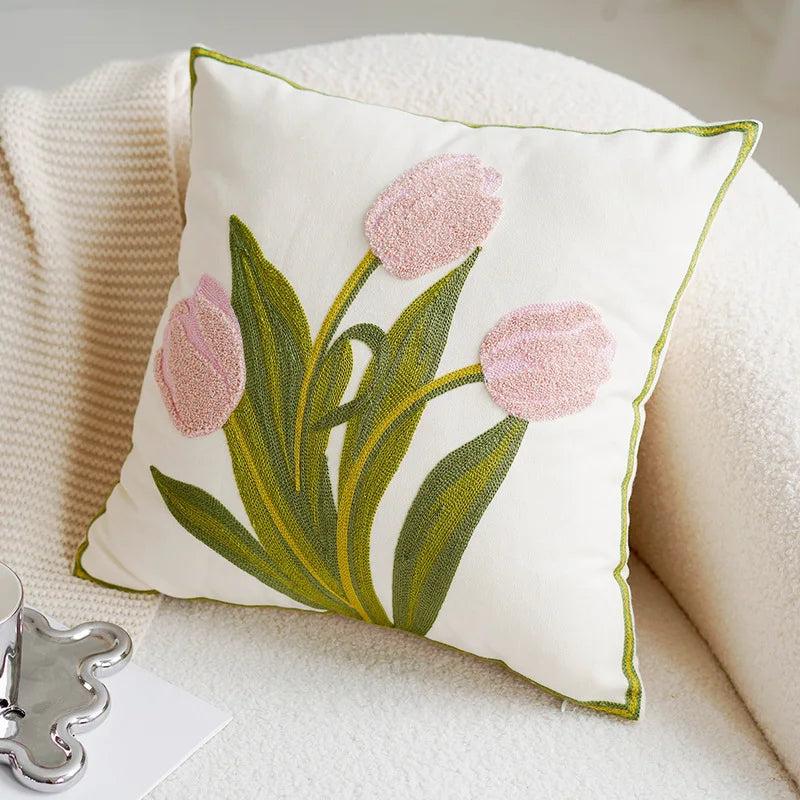 Grønn & Rosa Tulipan Broderi Putetrekk | Skanto