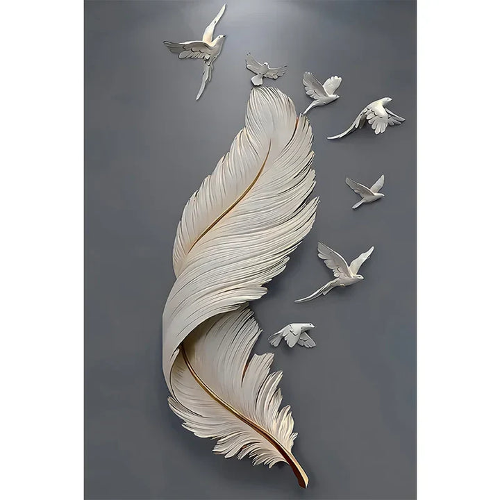 Seven Birds Feather Wall Art Fine Art Canvas Prints 3d Visualisering Minimalistisk Abstrakt Bilder For Stue Entré, Foyer Kunst Dekor | Skanto