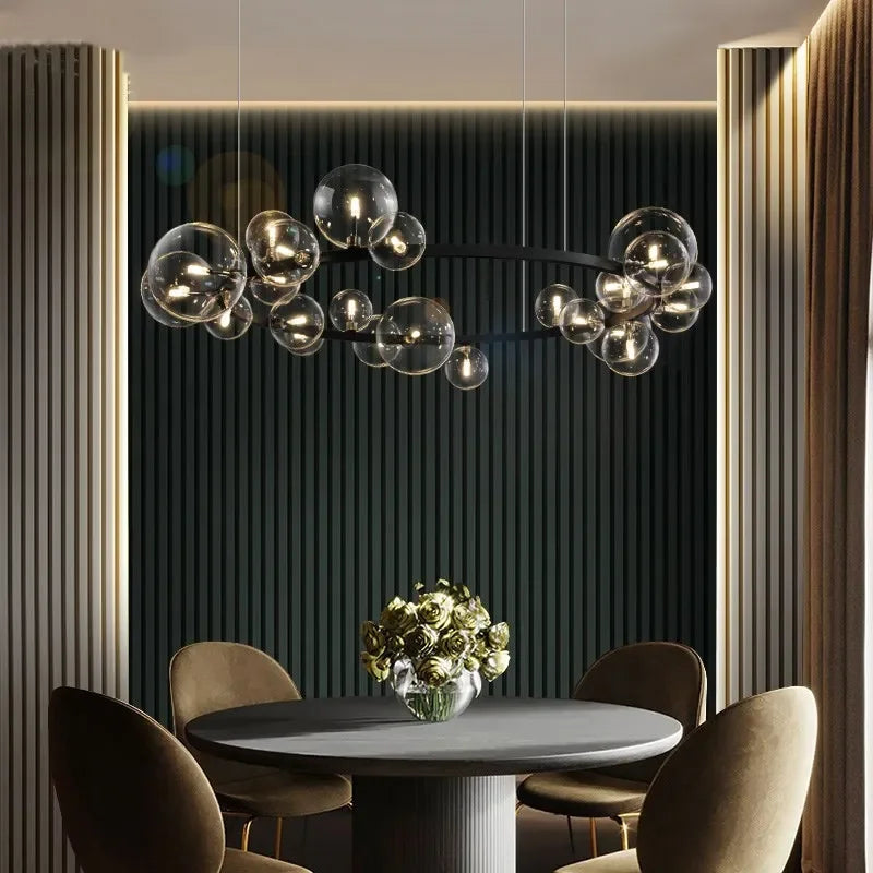 Skanto | Moderne kreativ metall krystallampe: 7/10 klare glassbobler, lang rund design med G9 lyskilde