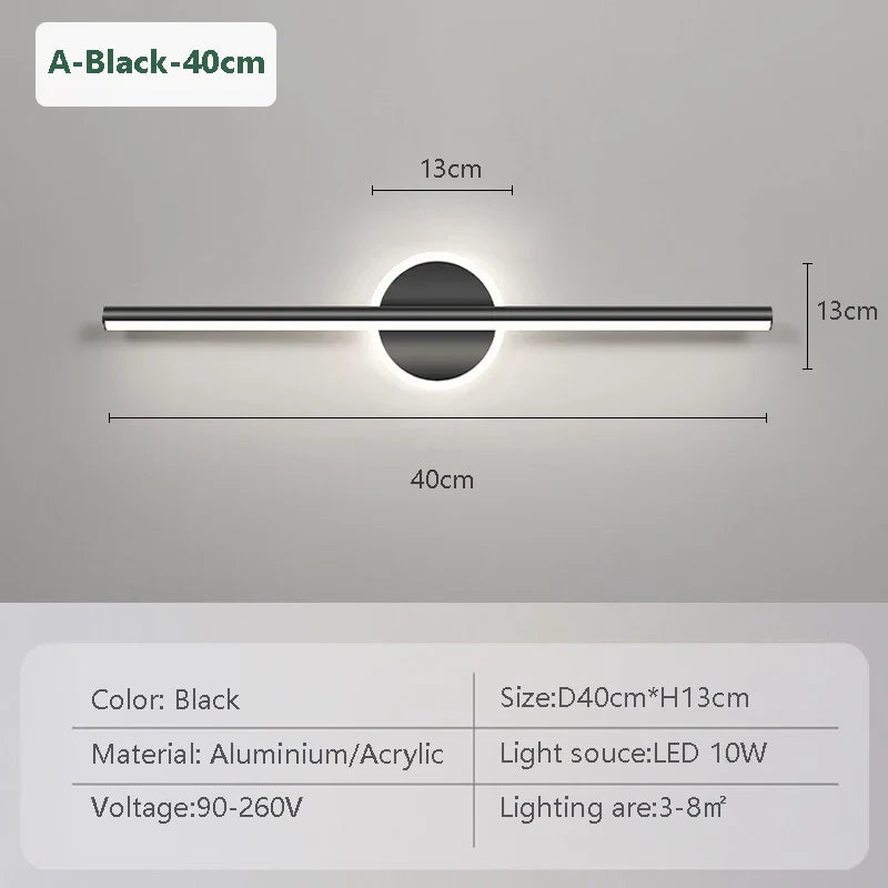 Skanto | LED Vegglampe LineaLux | Svart & Gull | 40/60/80 cm | Varm, Kald & Tre-Farge Lys | Moderne Speil & Veggbelysning