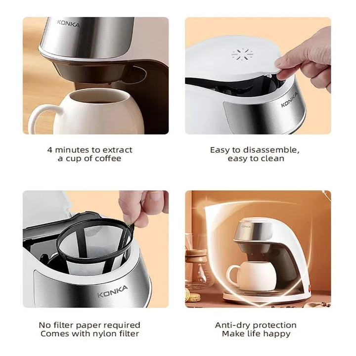 Skanto | KONKA Kaffemaskin 2 i 1, Te og Kaffe Pulver, Flere Dråper, Kafé, Rask Oppvarming, Kontor og Hjem, 220 V, Enkel å Bruke