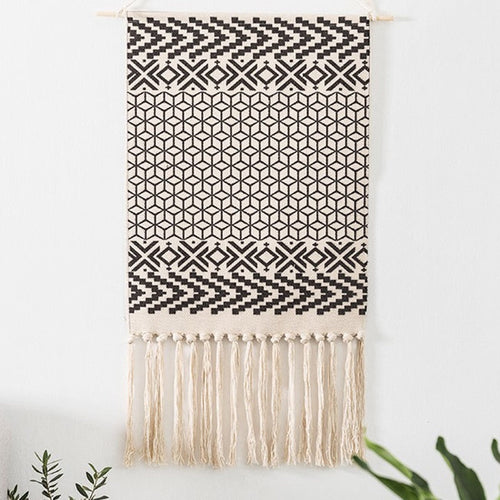 Skanto | Bohemsk Veggteppe, Makramee Vegghengende, Hjemmedekorasjon, Bomull Lin Tassel, Håndlaget, Vevd, Geometrisk Lærred Kunst, Bakgrunns Veggtepper