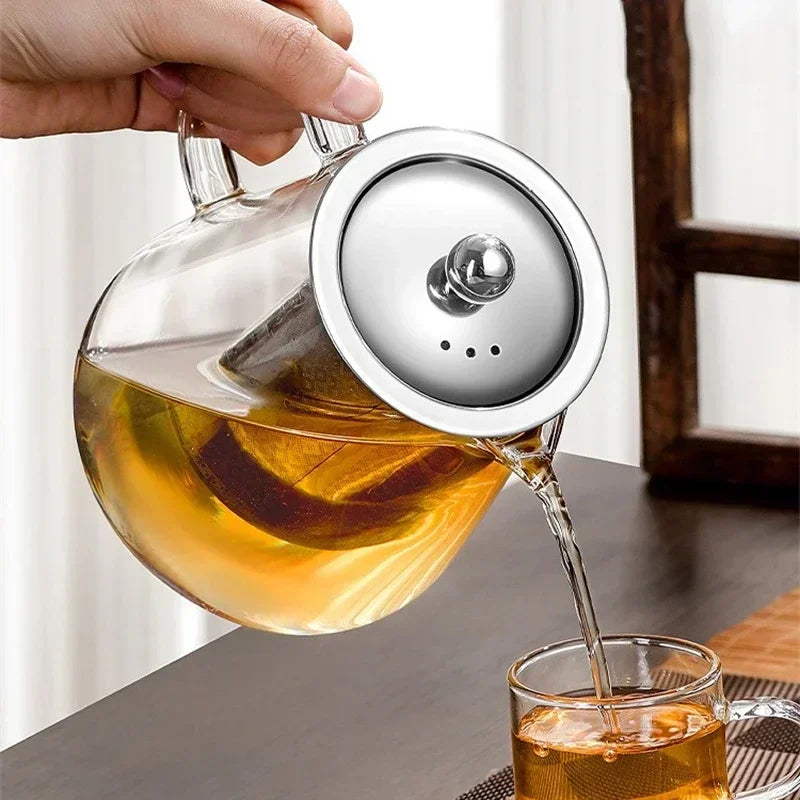 Skanto | 450ml-950ml Varmeresistent Glass Teapot – Rustfritt Stål Tefilter, Blomsterkjele for Kung Fu Te, Puer og Oolong Te