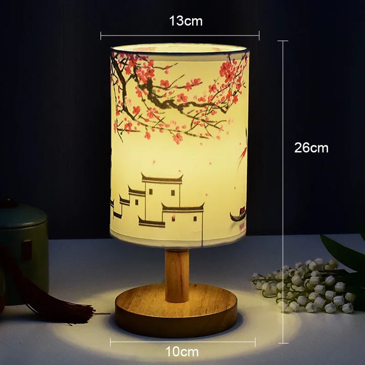 Skanto | LiánHua LED Bordlampe Plomblomst | Dimbar | Stoffske i kinesisk stil | Varm hvit lys | EU-plugg