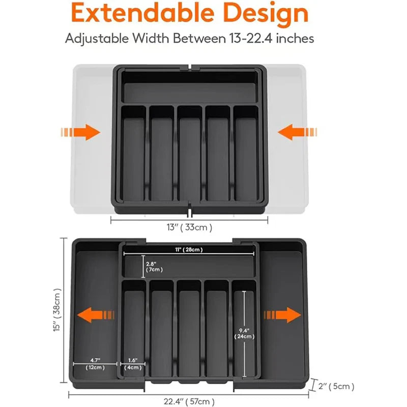 Skanto | Modulora Bestikkskuffinnsats | Utvidbar Bestikkorganisator | Justerbart Lagringssystem laget av PP | 38×35 cm