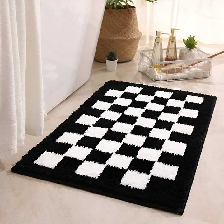 Skanto | Plush Checkered Microfiber Badmatte Svart og Hvit