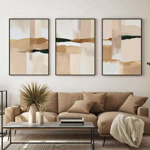 Nøytral Fargeblokk Beige Svart Veggkunst Fin Kunst Lerret Utskrifter Moderne Abstrakte Bilder For Stue Soverom Kunst Dekor | Skanto