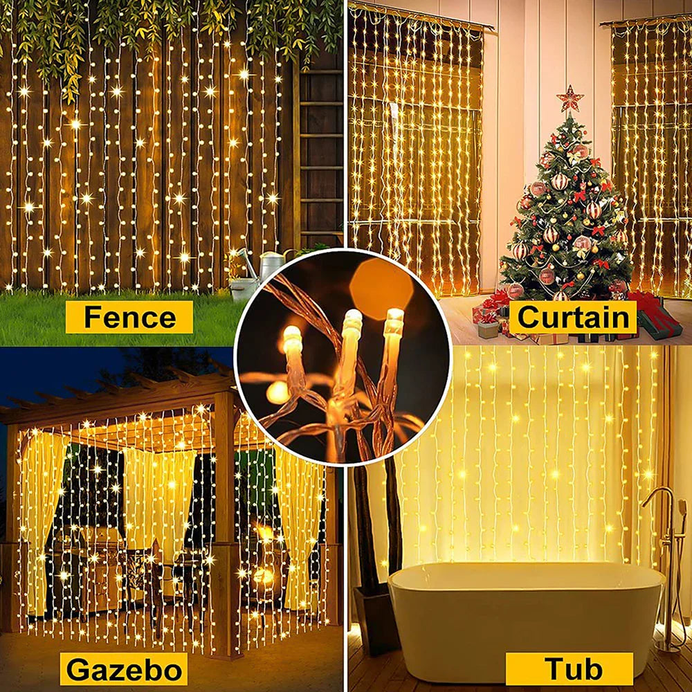 Vanntette solcelleledning juletrelys - Utendørs juledekorasjon med 96 LED-lamper, 8 moduser og fjernkontroll for hage, terrasse, fest 3,5 m (137,7 tommer)