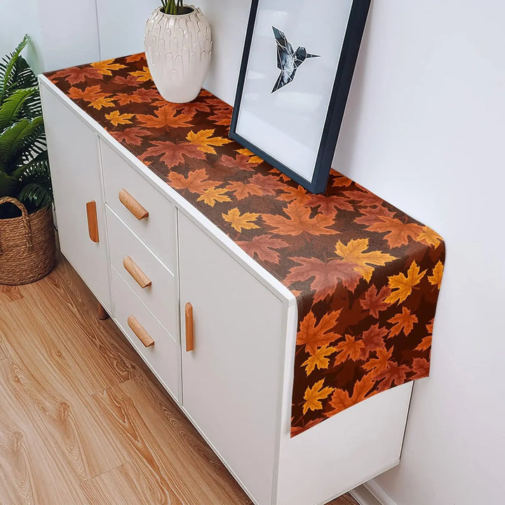 Skanto | Autumna LeafRunner Bordløper Lin | Lønnblad Høst Dekor | Vaskbar & Holdbar | 150–200 × 33 cm