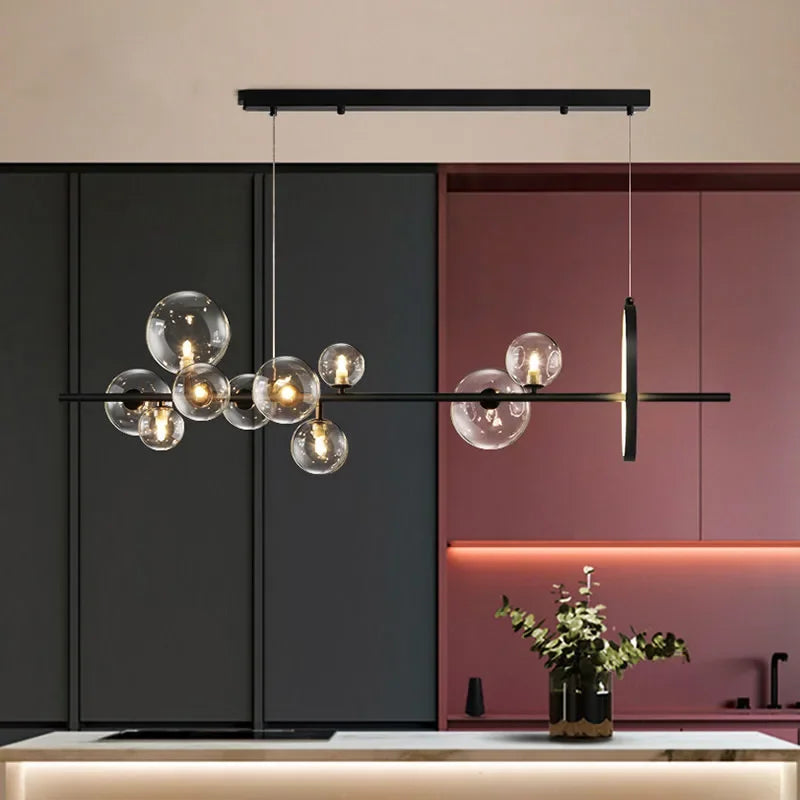 Skanto | Moderne kreativ metall krystallampe: 7/10 klare glassbobler, lang rund design med G9 lyskilde