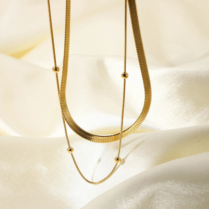 Skanto | 14k Herringbone & Satellite Chain Necklace Stack