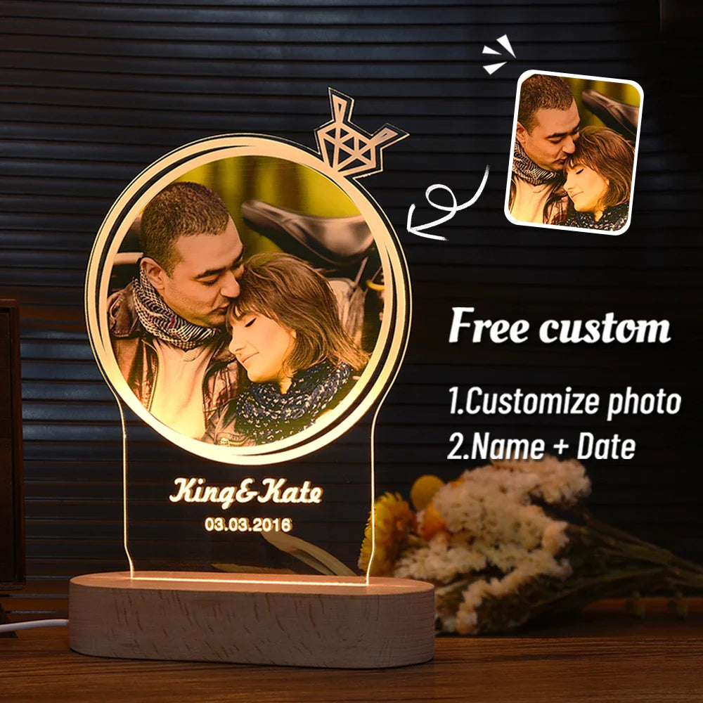 Skanto | Personlig 3D-foto-lampe: Individuell foto og tekst nattlys - Ideell for Valentinsdag, bryllup, jubileum, bursdagsgaver