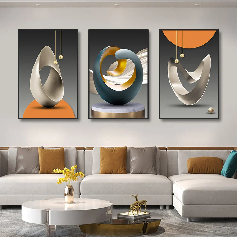 Sett med 3Pcs Moderne Estetikk Abstrakt Stilleben Veggkunst Fine Art Lerret Utskrifter Bilder For Luksus Loft Leilighet Stue Spisestue Kunst Dekor | Skanto