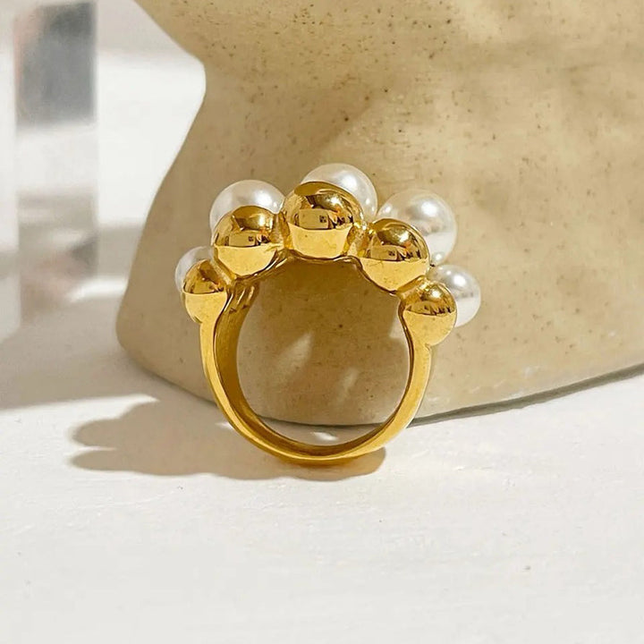 Skanto | 18k Chunky Gull Akzentert Perle Bead Ring