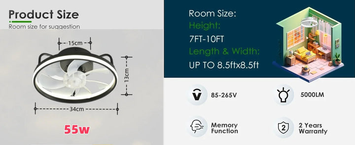 Moderne LED Taklampe Vifte med DC-motor - 6 Hastigheter, Timer, Lav Etasje Loftsvifte, Fjernkontroll Dekorativ Lys | Skanto