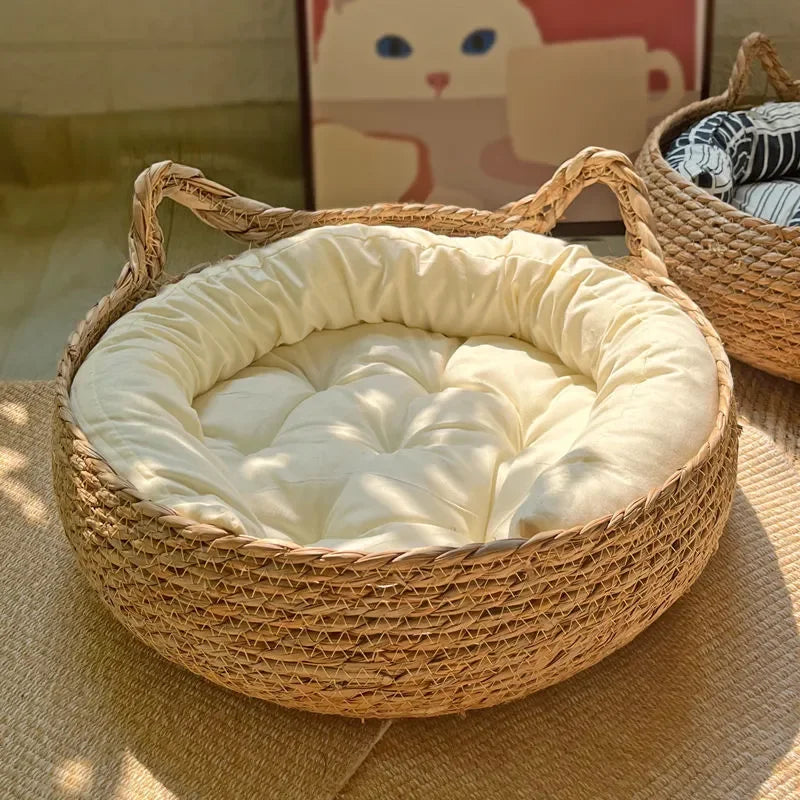 Rattan kattekurv håndlaget & vaskbar Skanto