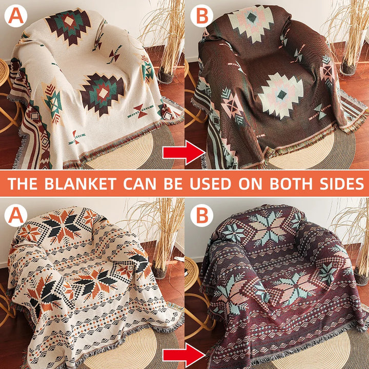 Skanto | AztecaLoom Boho Teppe | XXL Aztec Kaste med Frynser | Southwestern Etno Stil | Vintage Kaste Teppe laget av Bomullsblanding