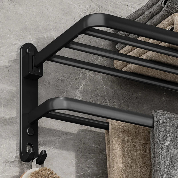 Skanto | EasyFold Svart Veggmontert Sammenleggbart Håndkleholder – Plassbesparende & Stilig Baderom Oppbevaring