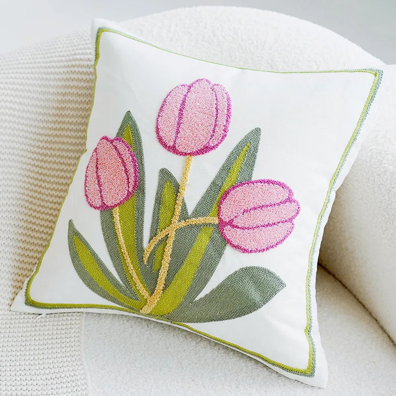 Grønn & Rosa Tulipan Broderi Putetrekk | Skanto