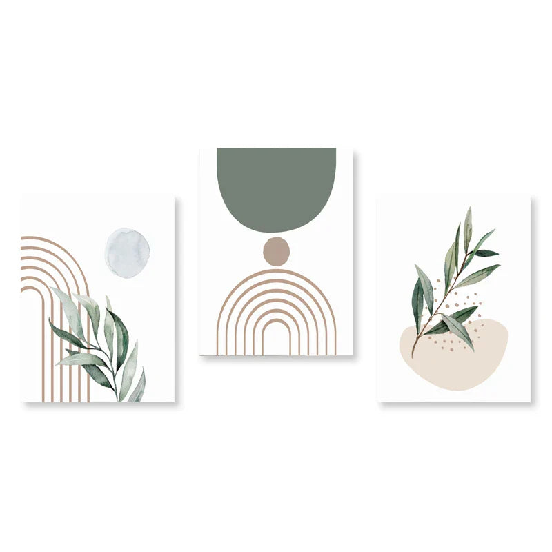 Sett med 3 stk Moderne Abstrakt Bohemsk Minimalistisk Geometrisk Veggkunst Fine Art Lerret Utskrifter Plakater Bilder For Stue Dekor | Skanto