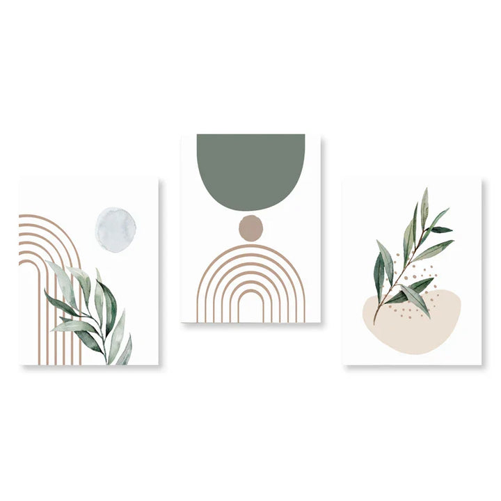 Sett med 3 stk Moderne Abstrakt Bohemsk Minimalistisk Geometrisk Veggkunst Fine Art Lerret Utskrifter Plakater Bilder For Stue Dekor | Skanto