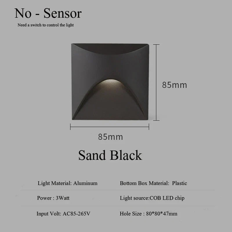Skanto | Moderne vanntett IP65 LED innfelt vegglampe for utendørs belysning - 3W innebygd trinn- og trapp-balkongportal lys