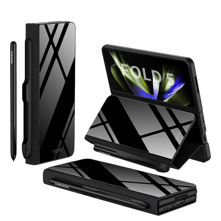 Skanto | Støtbestandig Rustningssak Glassdeksler Stativ Sett Inn Kort Lærsak for Samsung Galaxy Z Fold 5/4