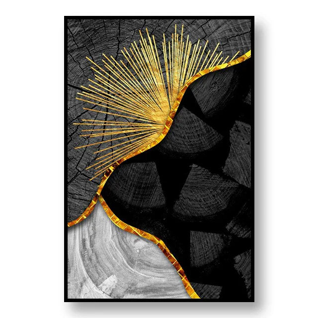 Abstrakte svarte gulltre ringer veggkunst Fine Art lerretstrykk lys luksus bilder for stue foajé inngangsparti resepsjonsområde kunst dekor | Skanto