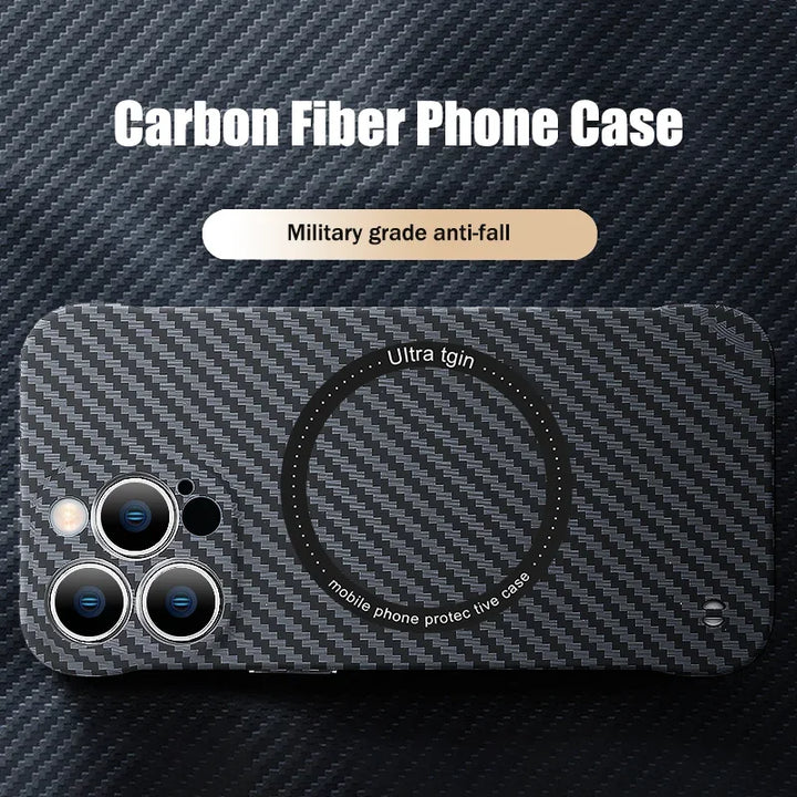 Skanto | Ultra tynn karbonfiber magnetisk etui for iPhone 16 15 ProMax 14 Plus 13 12 11 Pro Max Magsafe trådløs lading uten ramme deksel