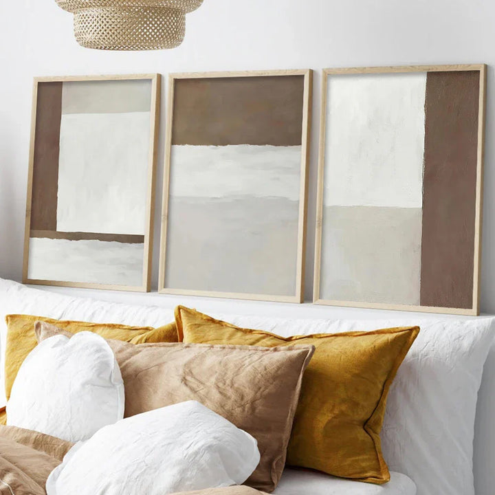 Abstract Brun Grå Beige Minimalistisk Geometrisk Veggkunst Fine Art Lærret Utskrifter Nøytral Farge Bilder For Moderne Stue Hjem Dekor | Skanto