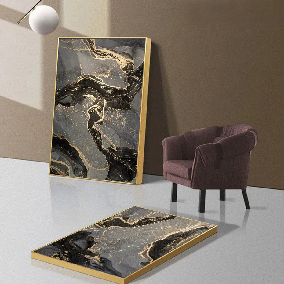 Abstrakt Svart Grå Gull Flytende Marmor Trykk Veggkunst Fin Kunst Lerret Trykk Bilder For Moderne Leilighet Stue Hjemme Kontor Dekor | Skanto