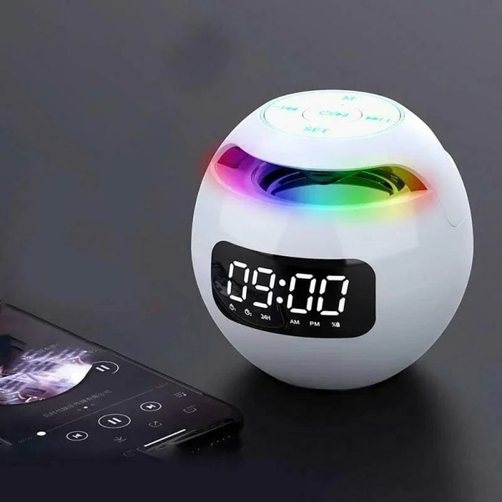 Skanto | Ball Høyttaler Vekkerklokke | Bluetooth 5.0 | LED Nattlys | 2200 mAh Batteri