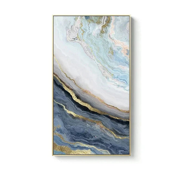 Blå Gylden Flytende Marmor Essens Veggkunst Fine Art Lerretsutskrifter Bilder For Moderne Leilighet Luksus Stue Kunst Dekor | Skanto