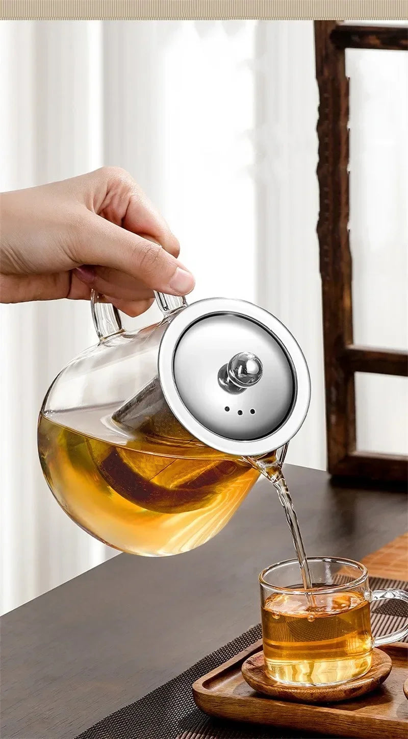 Skanto | 450ml-950ml Varmeresistent Glass Teapot – Rustfritt Stål Tefilter, Blomsterkjele for Kung Fu Te, Puer og Oolong Te